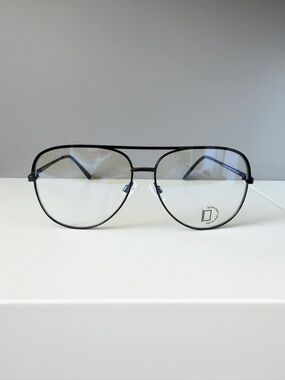 ASOS AJ Morgan black blue aviator style teardrop blue light blocking eyeglasses